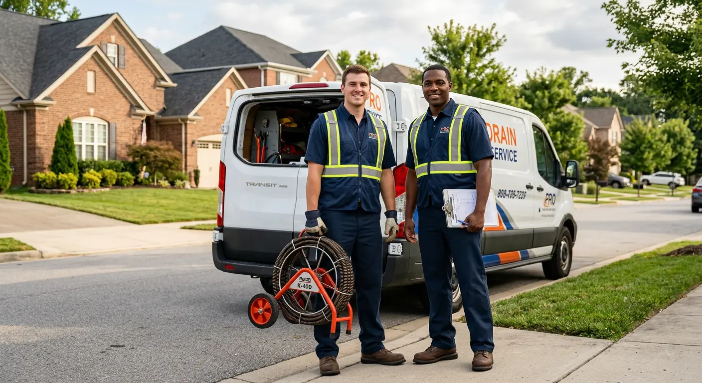 Sewer and drain service team with equipment ready for work in Collegedale