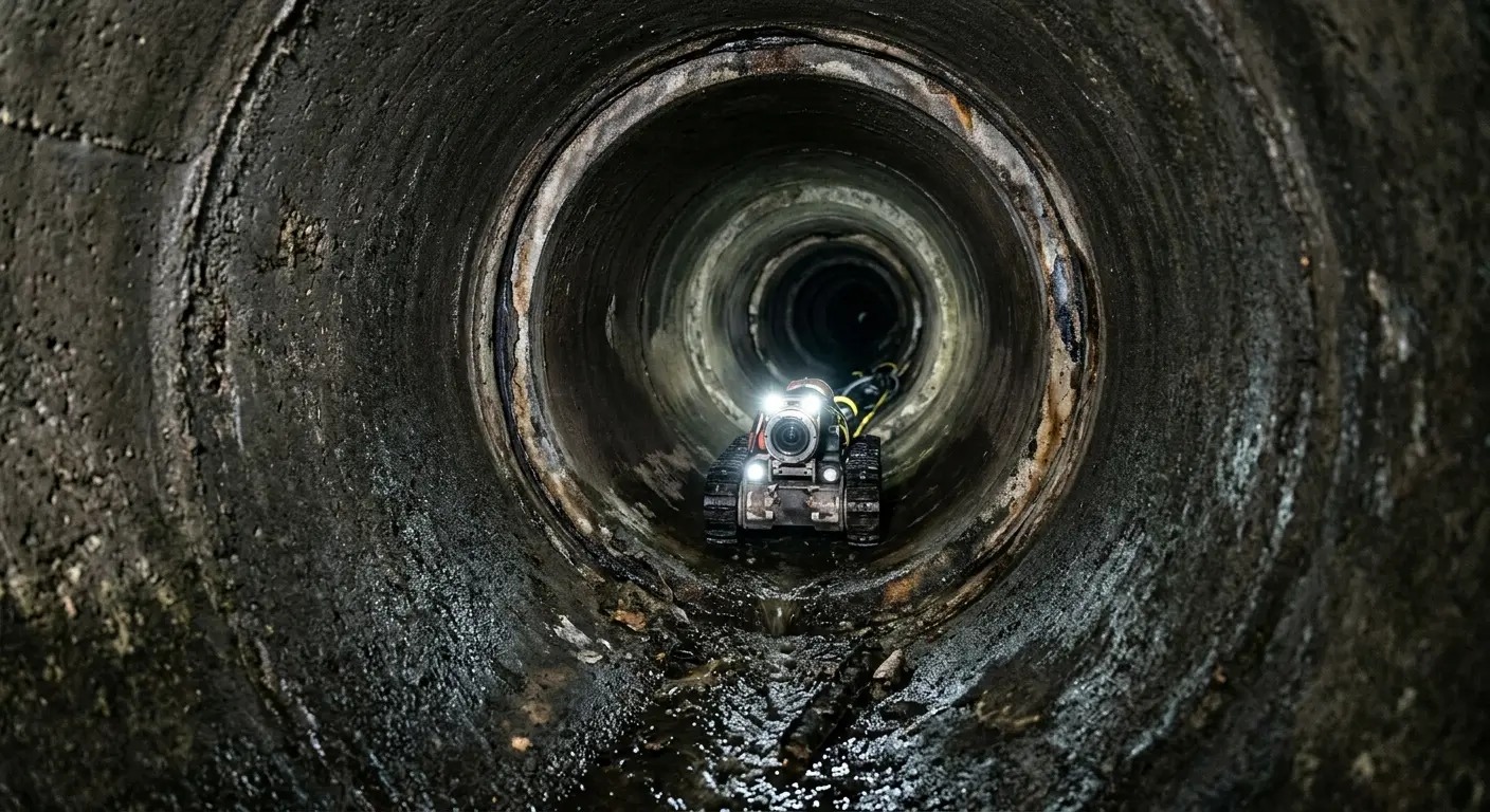 Robotic sewer camera inspecting pipe interior for Sewer Line Cleaning in Collegedale